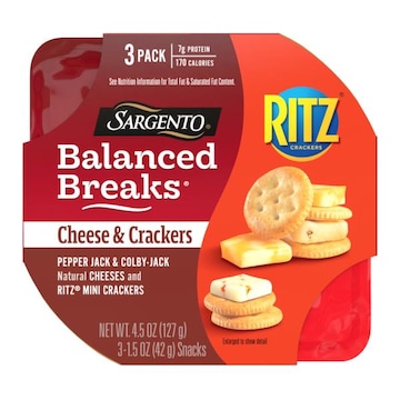 Sargento Balanced Breaks® Cheese & Crackers, Pepper Jack & Colby-Jack Natural Cheeses and RITZ® Mini Original Crackers Snack Kit, 3-Pack