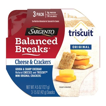 Sargento Balanced Breaks® Cheese & Crackers, Gouda & Sharp Cheddar Natural Cheeses and TRISCUIT® Mini Original Crackers Snack Kit, 3-Pack
