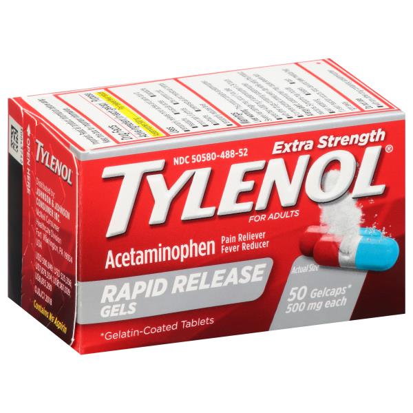 Tylenol Acetaminophen, Extra Strength, 500 mg, for Adults, Gelcaps ...