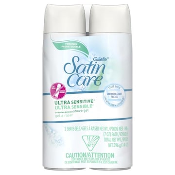 Gillette Venus Satin Care Ultra Sensitive Skin Shave Gel, Shaving Cream for Women, Fragrance Free, Twin pack, 7oz/2pk