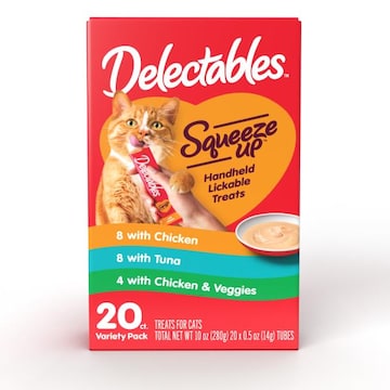 Hartz Delectables Squeeze up Varietypk Thick, Tasty Treat, Chicken, Tuna, Chicken & Veggies20 0.5oz. Tubes