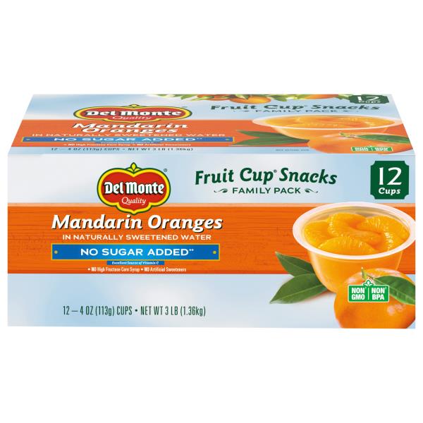 Del Monte Fruit Cup Snacks, No Sugar Added, Mandarin Oranges, Family Pack Publix Super Markets