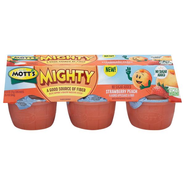 Mott's Mighty Applesauce & Fiber, No Sugar Added, Strawberry Peach
