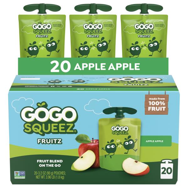 GoGo Squeez Fruit on the Go Apple Apple Snack Pouches, 20 Pack Publix