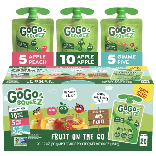 GoGo squeeZ No Sugar Added Apple Peach Gimme 5 Applesauce Variety