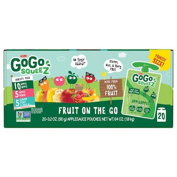 GoGo Squeez Fruit on the Go Apple Apple, Apple Peach, and Gimme Five! Snack Pouches Variety Pack, 20 Pack