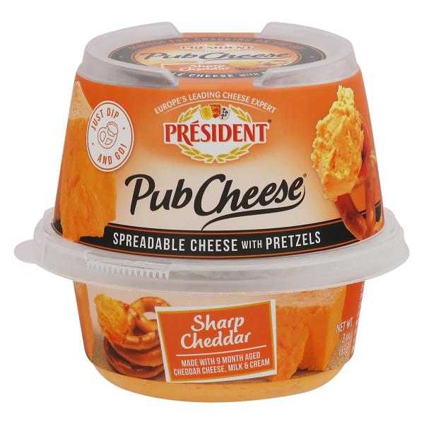 President Pub Cheese Spreadable Cheese with Pretzels, Sharp Cheddar Publix Super Markets