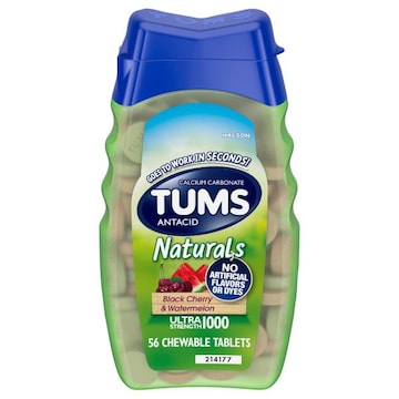 Tums Naturals Antacid, Ultra Strength, 1000 mg, Chewable Tablets, Black Cherry & Watermelon