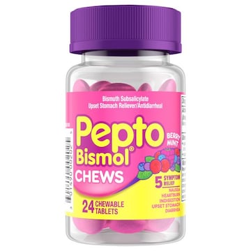 Pepto-Bismol Upset Stomach Reliever/Antidiarrheal, Chews, Chewable Tablets, Berry Mint