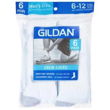 Gildan Socks, Men's Crew, White