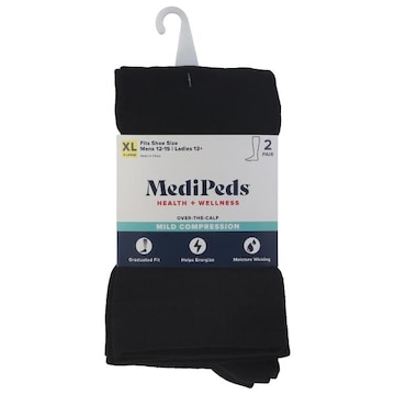 MediPeds Socks, Mild Compression, Over-the-Calf, Black, Extra Large