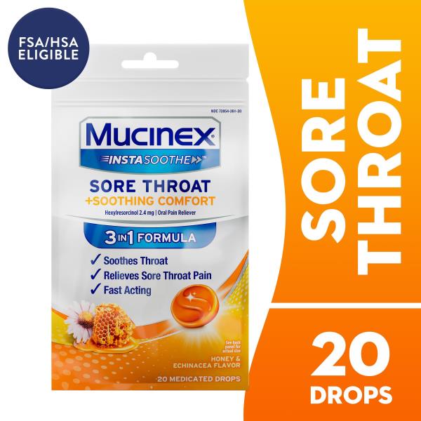 Mucinex InstaSoothe Sore Throat Drops, Soothing Comfort, Honey