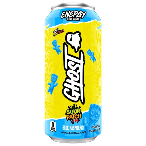 Ghost Energy Drink, Zero Sugar, Blue Raspberry, Sour Patch Kids