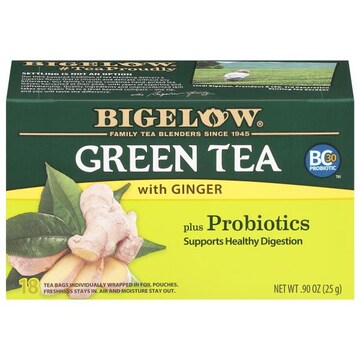 Bigelow Bigelow Green Tea with Ginger plus Probiotics Tea 18 TB, 18 individually wrapped tea bags