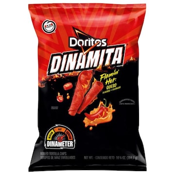 Doritos Dinamita Tortilla Chips, Flamin' Hot Queso Flavored, Rolled
