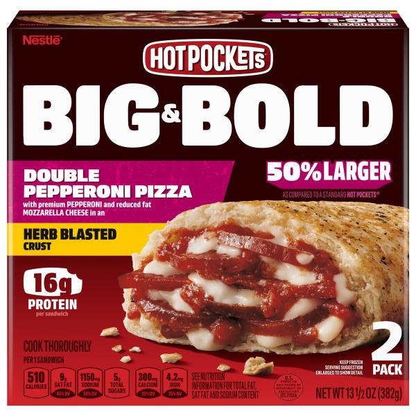 Hot Pockets Big & Bold Sandwiches, Herb Blasted Crust, Double Pepperoni