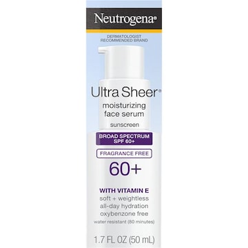 Neutrogena Ultra Sheer Sunscreen, Face Serum, Moisturizing, Fragrance Free, SPF 60+
