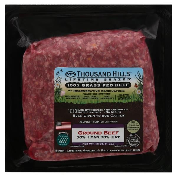 Thousand Hills Lifetime Grazed Ground Beef, 70/30, 100 Grass Fed