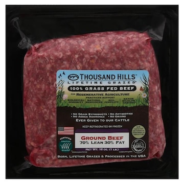 Thousand Hills Lifetime Grazed Ground Beef, 70%/30%, 100% Grass Fed