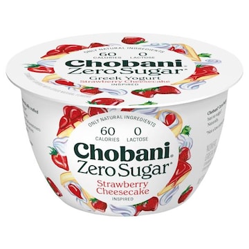Chobani Greek Yogurt, Nonfat, Zero Sugar, Strawberry Cheesecake