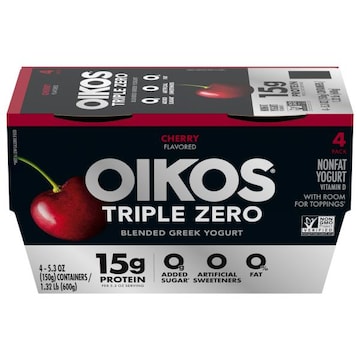 Oikos Triple Zero Yogurt, Cherry Flavored, Nonfat, Blended Greek