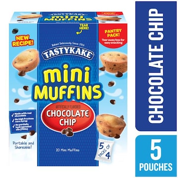 Tastykake Tastykake Chocolate Chip Mini Muffins, Portable, Chocolate Chip Flavored Muffins, 5 Pouches per Box