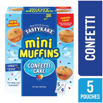 Tastykake Tastykake Confetti Cake Mini Muffins, Portable and Shareable, Confetti Muffins, 5 Pouches per Box