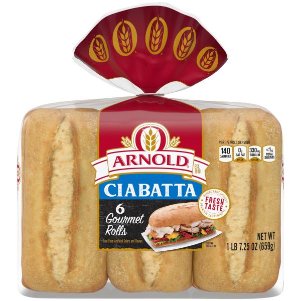 Arnold Arnold Ciabatta Gourmet Buns, 6 count, 23 oz | Publix Super Markets