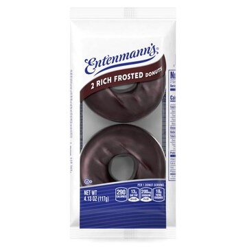 Entenmann's Rich Frosted Chocolate Donuts, Individual, 2 count, 4.13 oz