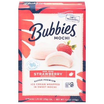 Bubbies Mochi, Red, Ripe Strawberry, Super Premium