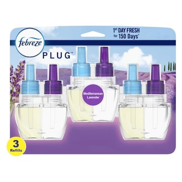 Febreze Odor-Fighting PLUG Air Freshener Refill, Mediterranean Lavender, (3) .87 fl. oz. Oil Refills