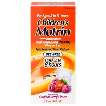Motrin Children's Pain Reliever/Fever Reducer, Dye-Free, 100 mg, Original Berry Flavor