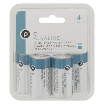 Publix Batteries, Alkaline, C, 4 Pack