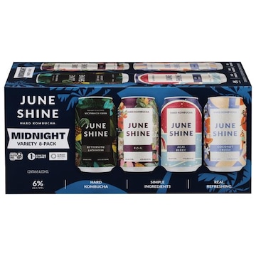 June Shine Hard Kombucha, Midnight Variety, 8 Pack