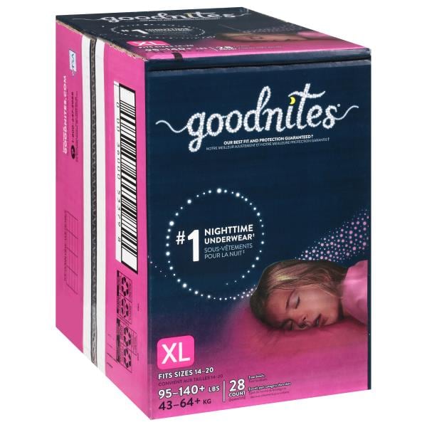 Goodnites Nighttime Girls Underwear, Fits Sizes 14-20 XL, 95-140+ lbs, 28  count - The Fresh Grocer