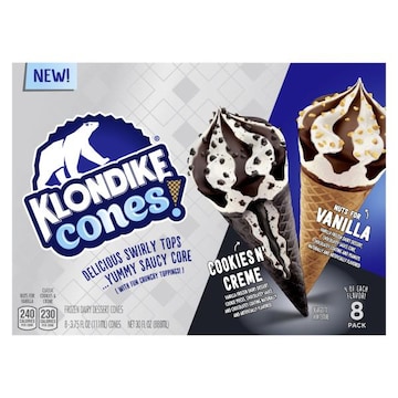 Klondike Frozen Dairy Dessert Cone Cookies 'N Cream & Nuts for Vanilla