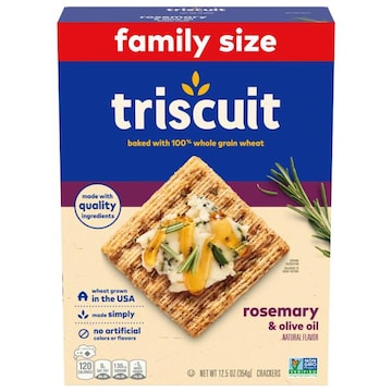 Triscuit Triscuit Rosemary & Olive Oil Whole Grain Wheat Crackers, Lunch Snacks, Snack Crackers, Family Size, 12.5 oz