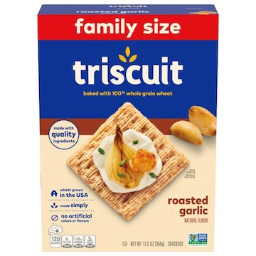 Triscuit Triscuit Roasted Garlic Whole Grain Wheat Crackers, Snack Crackers, Lunch Snacks, Family Size, 12.5 oz