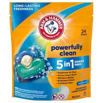 Arm & Hammer Laundry Detergent, Concentrated, Clean Burst, 5 in 1, Power Paks