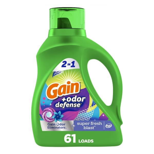 Gain Odor Defense Liquid Laundry Detergent, Super Fresh Blast Scent, 92