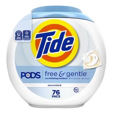 Tide PODS Free & Gentle Liquid Laundry Detergent Pacs, 76 count