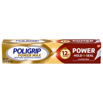 Super Poligrip Power Max Power Max Power Hold + Seal Denture Cream, Flavor Free