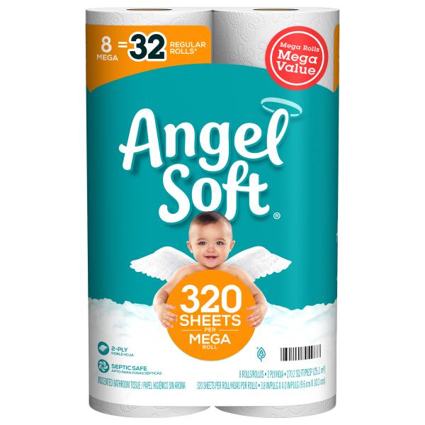 Angel Soft Bathroom Tissue, Unscented, Mega Rolls, 2Ply Publix Super Markets