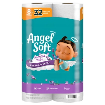 Angel Soft Bathroom Tissue, Fresh Lavender, Scented Tube, Mega Rolls, 2-ply