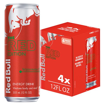 Red Bull Red Edition Energy Drink Watermelon, 114mg Caffeine, 12 fl oz, Pack of 4 Cans