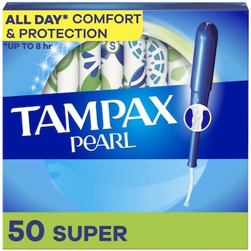 Tampax Pearl Tampons with LeakGuard Braid, Super, 50 Ct