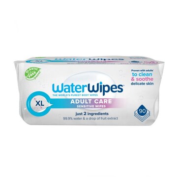 WaterWipes Adult Care 99.9% Water Based & Hypoallergenic Sensitive Wipes, 90 Count (3 Packs)