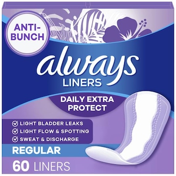 Always ANTI-BUNCH Daily Extra Protect Liners, Regular Length Length, Unscented Panty Liners, 60 ct