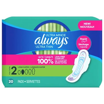 Always Pads, Ultra Thin, Long Super, Size 2