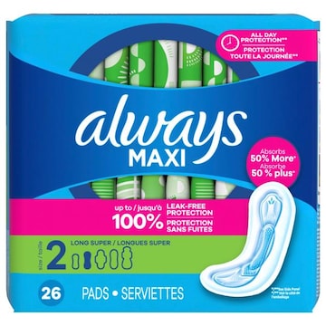 Always Maxi Pads, Long Super, Size 2